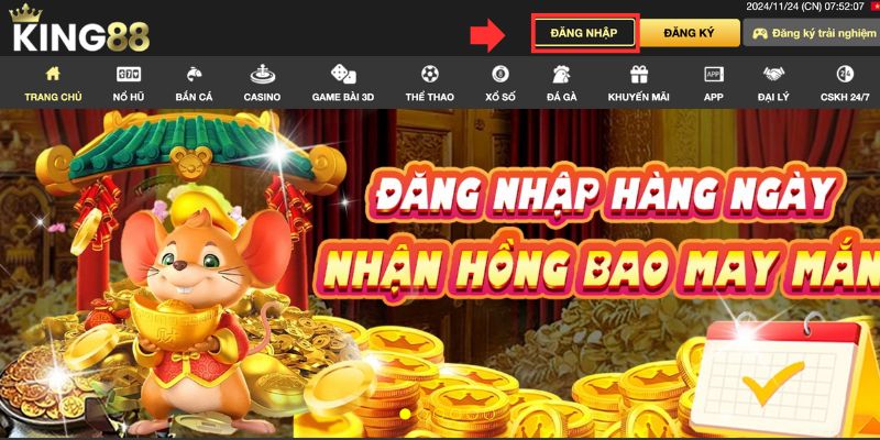 Nhấn vào nút đăng nhập tại trang chủ